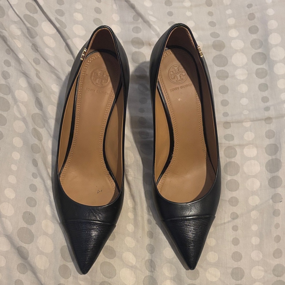 Tory Burch Black Leather Pointed Heels